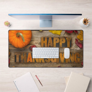 SlipperyJoe's Happy Thanksgiving pumpkin dried lea Desk Mat