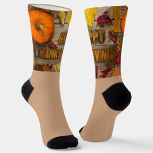 SlipperyJoe's Happy Thanksgiving pumpkin dried lea Socks
