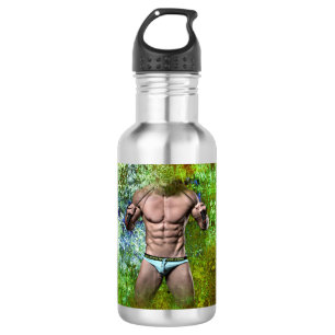 SlipperyJoe's highly muscular adult man shirtless 532 Ml Water Bottle