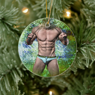 SlipperyJoe's highly muscular adult man shirtless  Ceramic Ornament