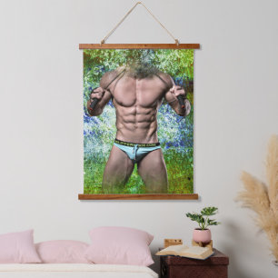 SlipperyJoe's highly muscular adult man shirtless  Hanging Tapestry