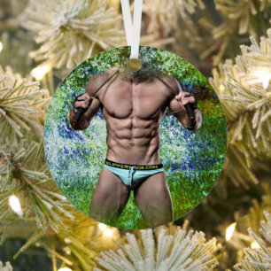 SlipperyJoe's highly muscular adult man shirtless  Metal Ornament