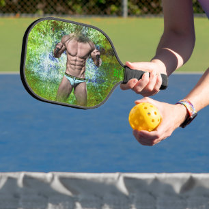 SlipperyJoe's highly muscular adult man shirtless Pickleball Paddle