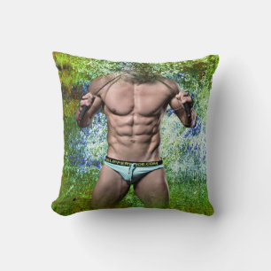 SlipperyJoe's highly muscular adult man shirtless  Throw Pillow