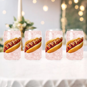 SlipperyJoe's hot dog nestled soft bun vibrant yel Can Glass