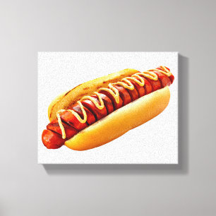 SlipperyJoe's hot dog nestled soft bun vibrant yel Canvas Print