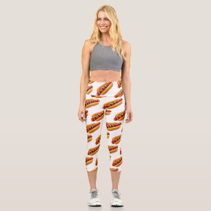 SlipperyJoe's hot dog nestled soft bun vibrant yel Capri Leggings