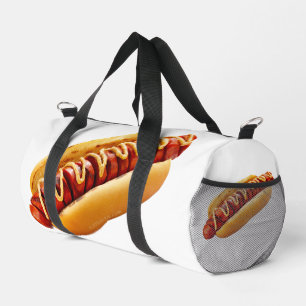SlipperyJoe's hot dog nestled soft bun vibrant yel Duffle Bag