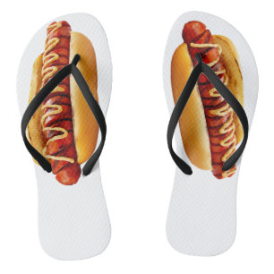 SlipperyJoe's hot dog nestled soft bun vibrant yel Flip Flops