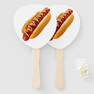 SlipperyJoe's hot dog nestled soft bun vibrant yel Hand Fan