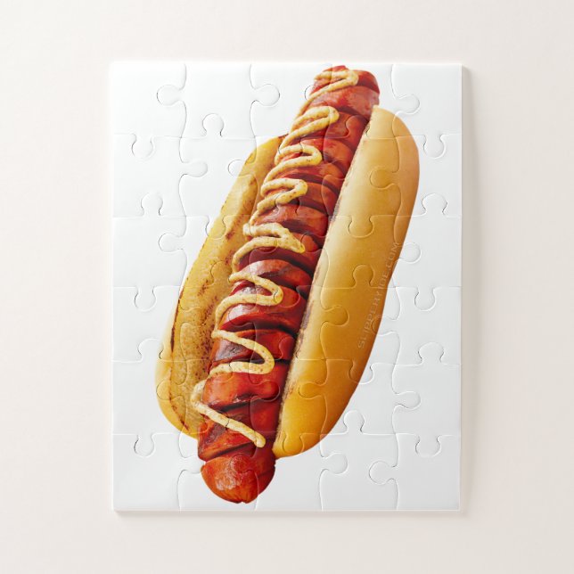 SlipperyJoe's hot dog nestled soft bun vibrant yel Jigsaw Puzzle (Vertical)