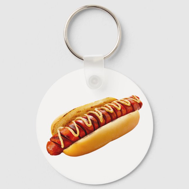 SlipperyJoe's hot dog nestled soft bun vibrant yel Keychain (Front)