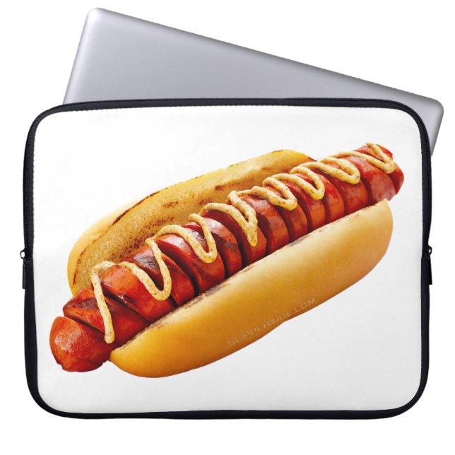 SlipperyJoe's hot dog nestled soft bun vibrant yel Laptop Sleeve (Front)