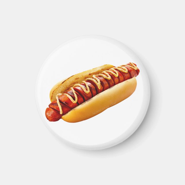 SlipperyJoe's hot dog nestled soft bun vibrant yel Magnet (Front)