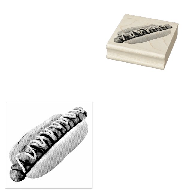 SlipperyJoe's hot dog nestled soft bun vibrant yel Rubber Stamp (Stamped)