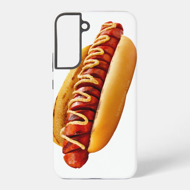SlipperyJoe's hot dog nestled soft bun vibrant yel Samsung Galaxy S22+ Case (Back)