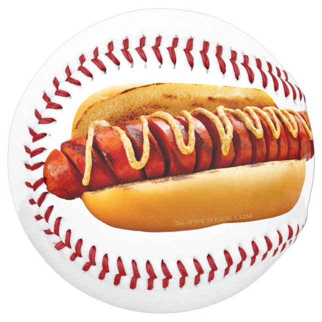 SlipperyJoe's hot dog nestled soft bun vibrant yel Softball