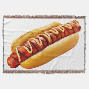 SlipperyJoe's hot dog nestled soft bun vibrant yel Throw Blanket