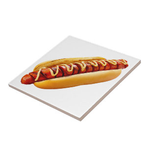 SlipperyJoe's hot dog nestled soft bun vibrant yel Tile