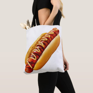 SlipperyJoe's hot dog nestled soft bun vibrant yel Tote Bag