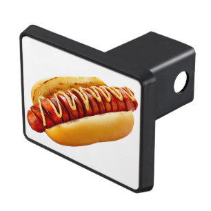 SlipperyJoe's hot dog nestled soft bun vibrant yel Trailer Hitch Cover