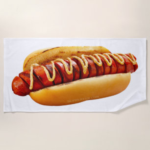 SlipperyJoe's Hotdog mustard sliced meat bun grill Beach Towel