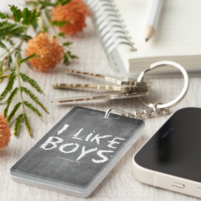 SlipperyJoe's I Like Boys dirty chalkboard dark te Keychain (Front Right)