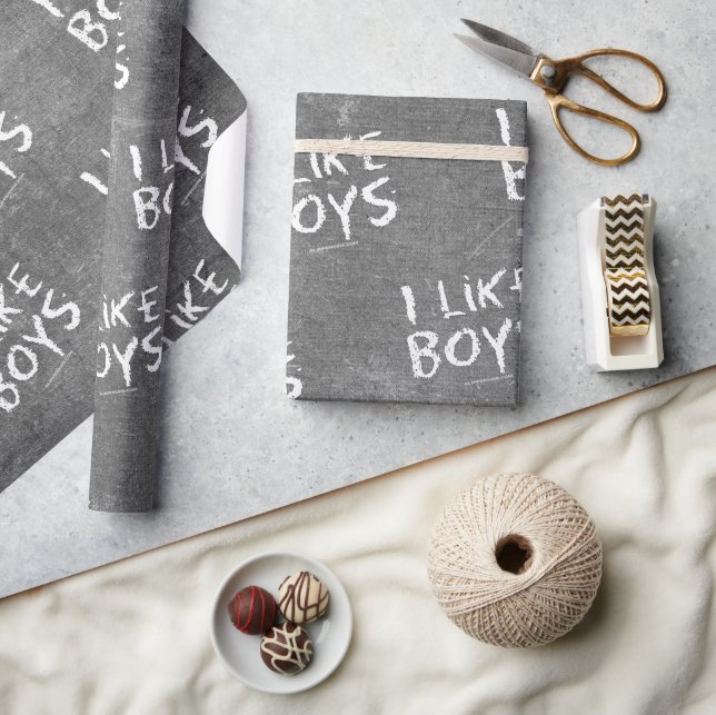 SlipperyJoe's I Like Boys dirty chalkboard dark te Wrapping Paper (Crafts)