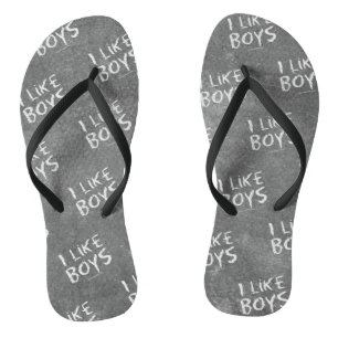 SlipperyJoe's I like boys dirty chalkboard writing Flip Flops