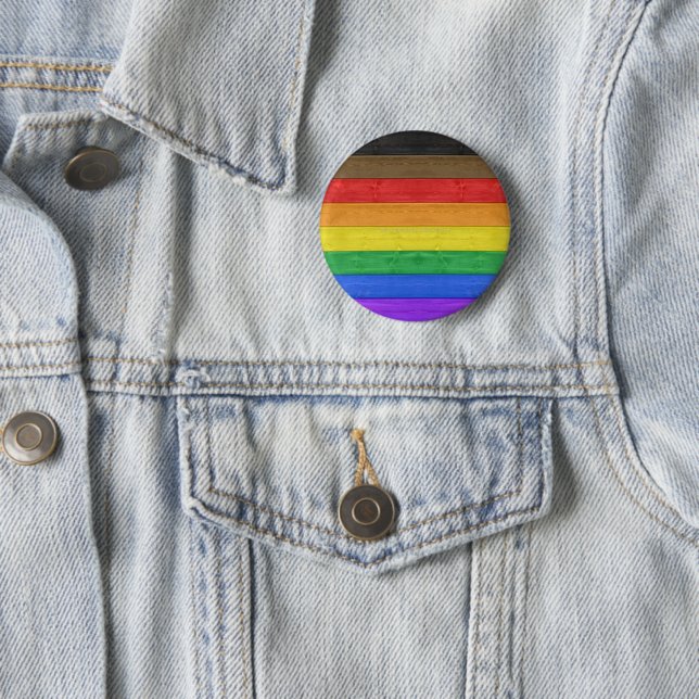 SlipperyJoe's Inclusive gay pride flag textured ru 2 Inch Round Button (In Situ)