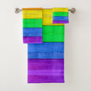 SlipperyJoe's Inclusive gay pride flag textured ru Bath Towel Set