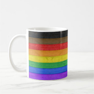SlipperyJoe's Inclusive gay pride flag textured ru Coffee Mug