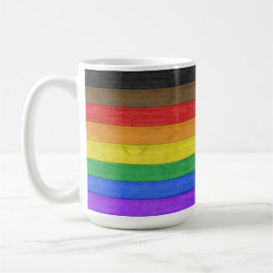 SlipperyJoe's Inclusive gay pride flag textured ru Coffee Mug