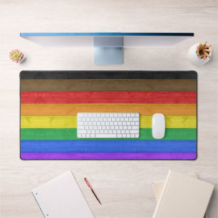SlipperyJoe's Inclusive gay pride flag textured ru Desk Mat