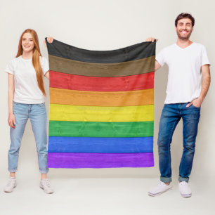 SlipperyJoe's Inclusive gay pride flag textured ru Fleece Blanket