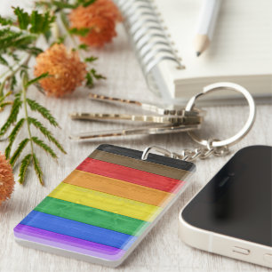 SlipperyJoe's Inclusive gay pride flag textured ru Keychain