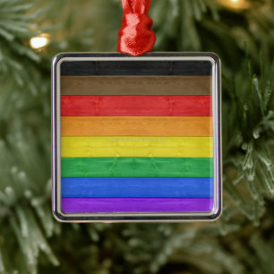 SlipperyJoe's Inclusive gay pride flag textured ru Metal Ornament