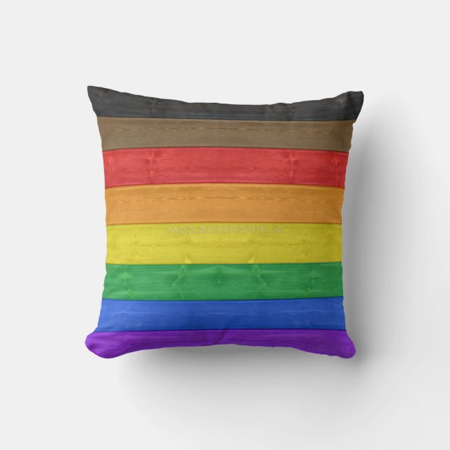 SlipperyJoe's Inclusive gay pride flag textured ru Throw Pillow (Front)