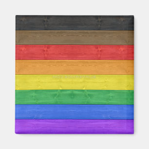 SlipperyJoe's inclusive gay pride flag wooden blac Magnet