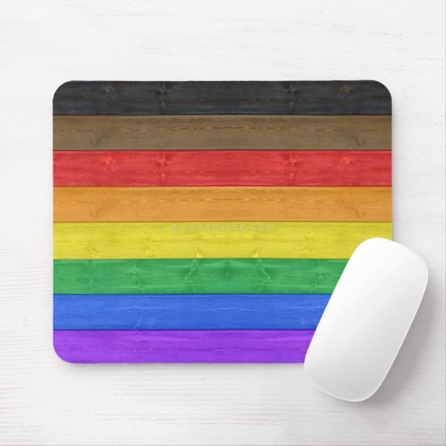 SlipperyJoe's inclusive gay pride flag wooden blac Mouse Pad (With Mouse)