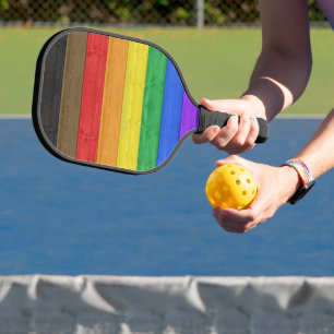 SlipperyJoe's inclusive gay pride flag wooden blac Pickleball Paddle