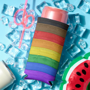 SlipperyJoe's inclusive gay pride flag wooden blac Seltzer Can Cooler