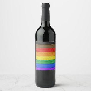 SlipperyJoe's inclusive gay pride flag wooden blac Wine Label