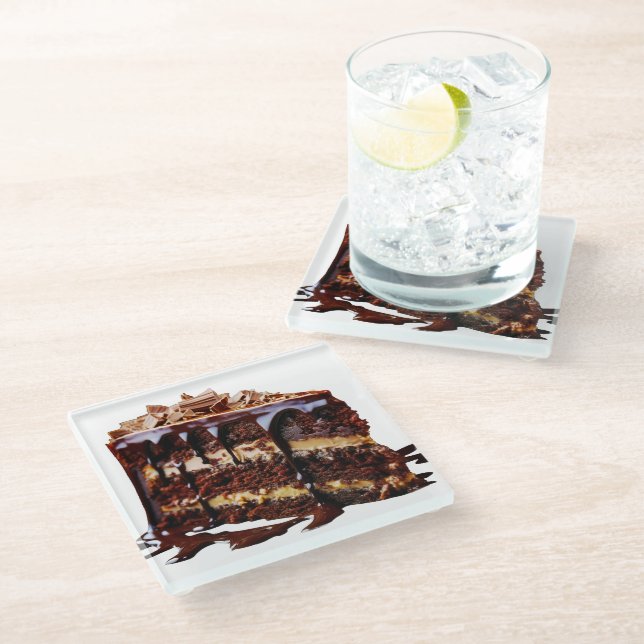 SlipperyJoe's indulgent multi-layer chocolate cake Glass Coaster (Angled)