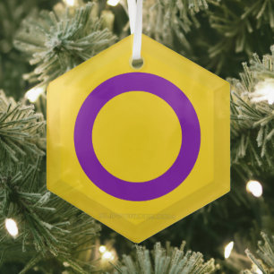 SlipperyJoe's Intersex pride flag yellow backgroun Glass Ornament