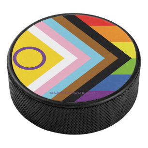 SlipperyJoe's Intersex pride flag yellow backgroun Hockey Puck