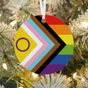 SlipperyJoe's Intersex pride flag yellow backgroun Metal Ornament