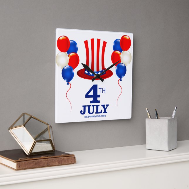 SlipperyJoe's july 4th Independence day classic Un Square Wall Clock (Office)