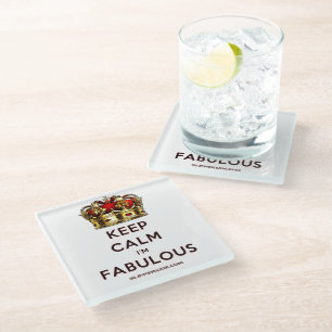 SlipperyJoe's keep calm fabulous golden crown red Glass Coaster