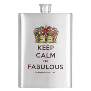 SlipperyJoe's keep calm fabulous golden crown red  Hip Flask